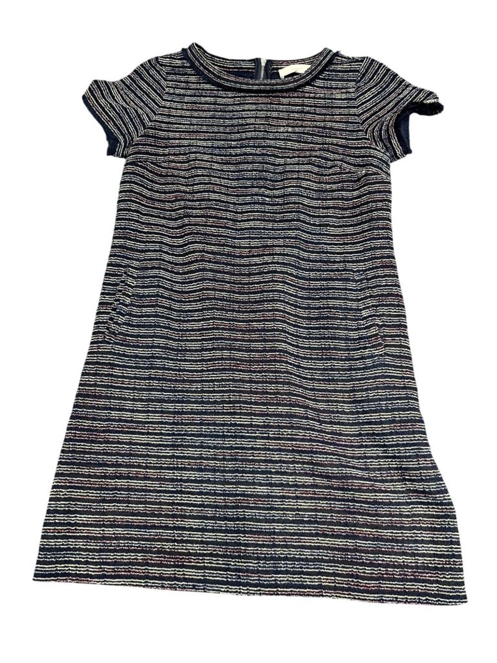 Loft Petite Multicolor Striped Short-Sleeve Dress Back Zipper 8P
